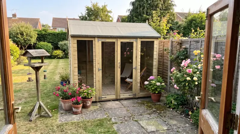 Timber garden building in a garden