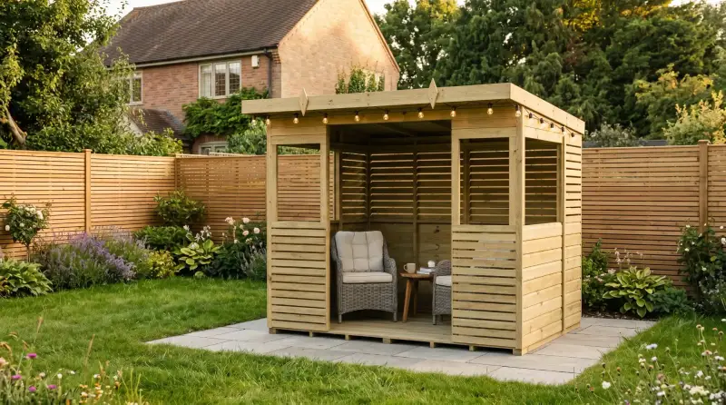Timber garden building in a customer's garden