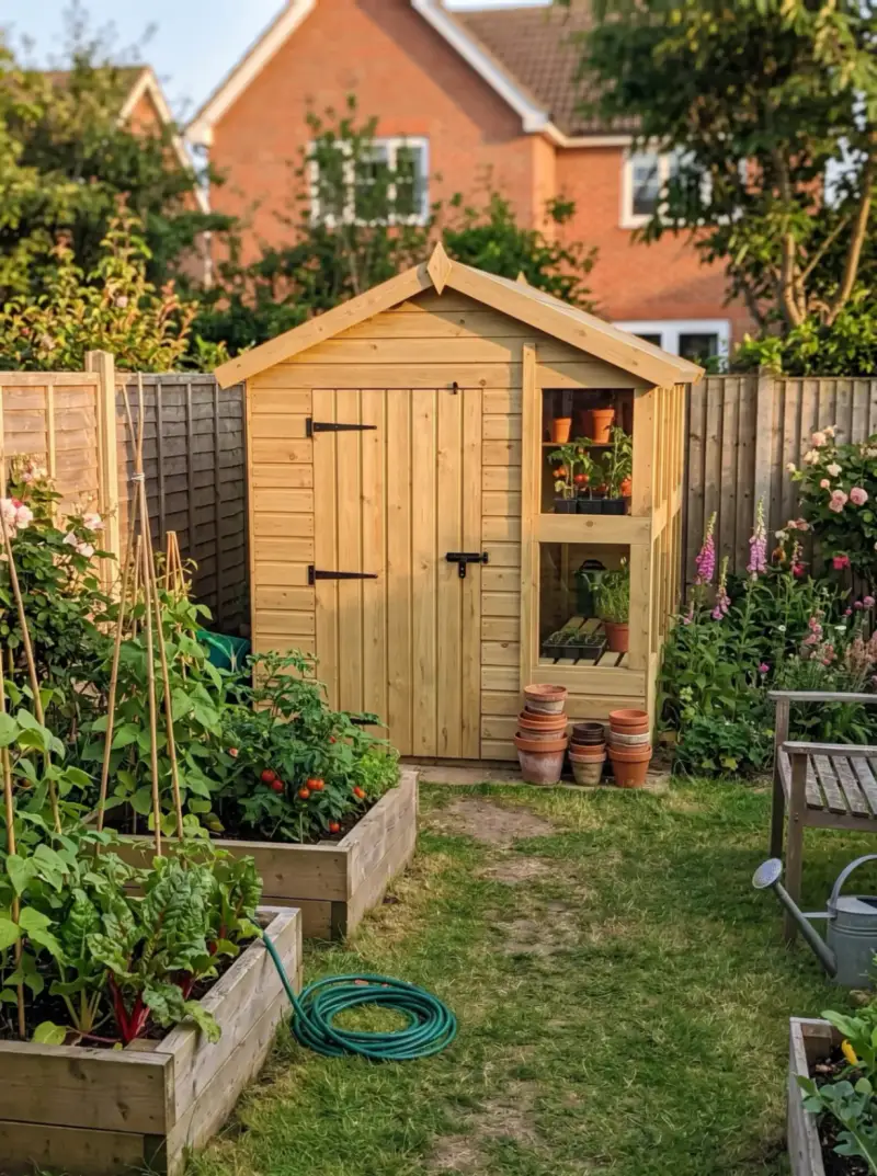 Timber garden building in a garden
